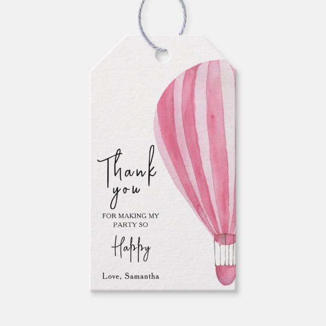 Étiquettes-cadeau Baby shower à montgolfière ou Merci d'anniversaire (Devant)