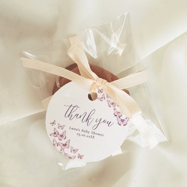 Étiquettes Cadeau Baby shower à papillon mou et rose (Créateur téléchargé)