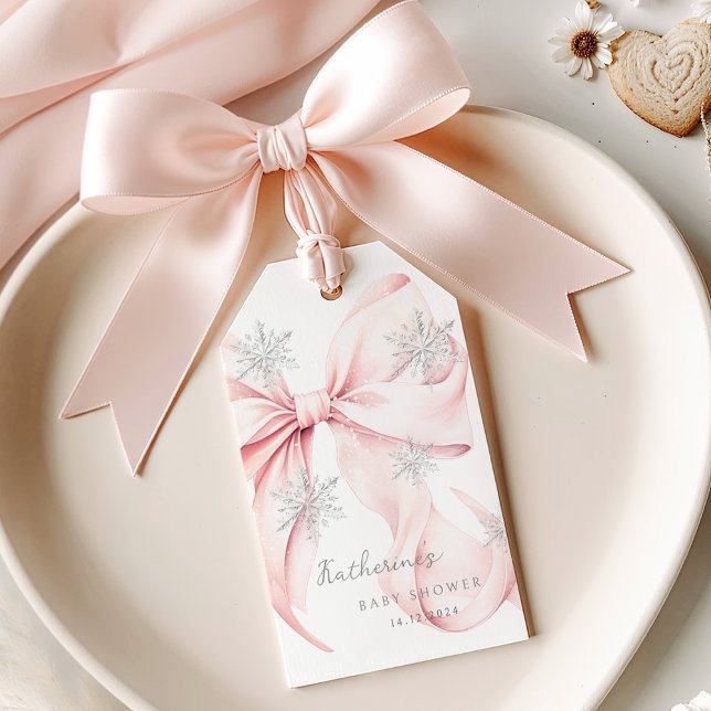 Étiquettes-cadeau Baby shower à thème d'hiver Pink Bow (Créateur téléchargé)