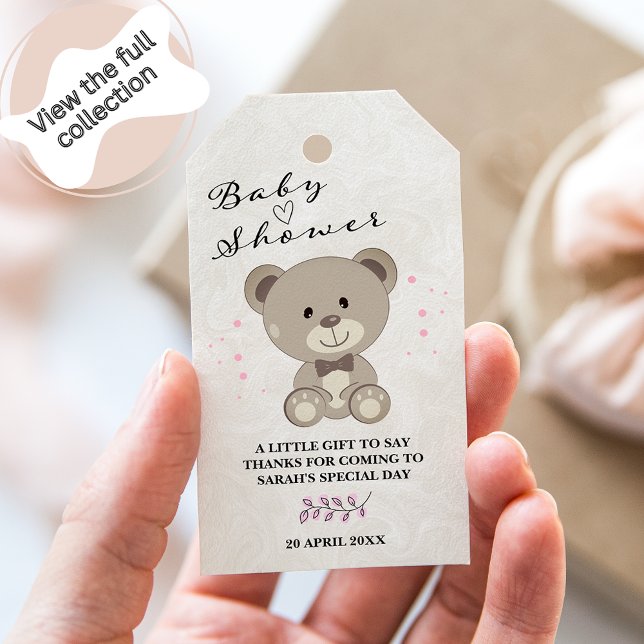 Étiquettes-cadeau Baby shower À Thème Ours Teddy (Filles Rose) Don T (Créateur téléchargé)