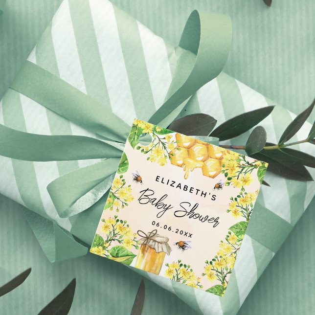 Étiquettes Cadeau Baby shower abeilles miel fleurs jaunes (Créateur téléchargé)