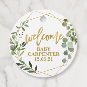 Étiquettes Cadeau Baby shower accueil bébé eucalyptus verdure