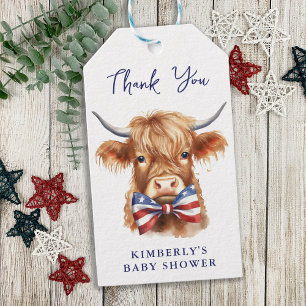 Étiquettes-cadeau Baby shower animal de ferme de vache de Highland P