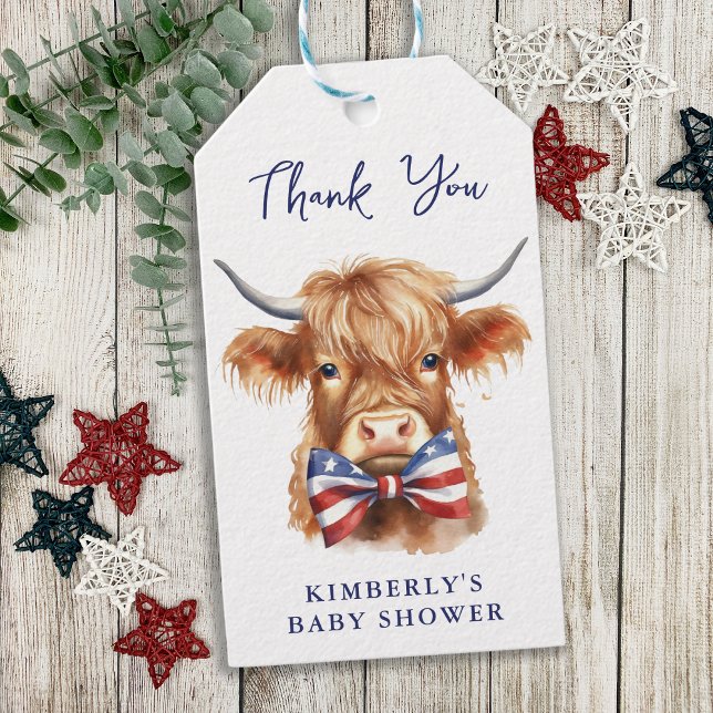 Étiquettes-cadeau Baby shower animal de ferme de vache de Highland P (Créateur téléchargé)
