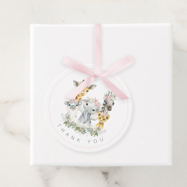 Étiquettes Cadeau Baby shower animaliers pour filles Safari (Créateur téléchargé)