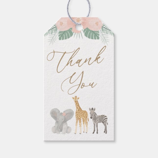 Étiquettes-cadeau Baby shower animaliers pour filles Safari (Devant)