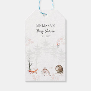 Étiquettes-cadeau Baby Shower Animaux de la Forêt de Bois