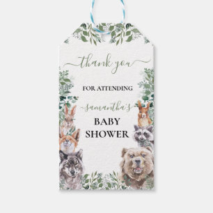 Étiquettes-cadeau Baby Shower Animaux de la Forêt de Bois Bienvenue