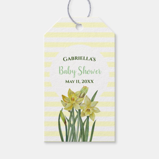 Étiquettes-cadeau Baby shower Aquarelle Daffodiques Blancs (Devant)