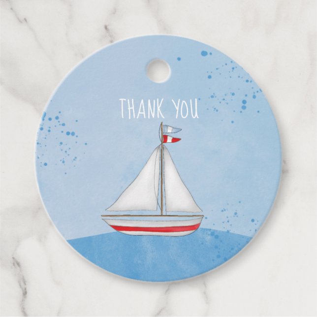 Étiquettes Cadeau Baby shower Aquarelle Nautique Cute Merci (Devant)