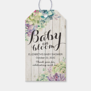 Étiquettes-cadeau Baby shower Aquarelle Succulent Plantes Bois blanc