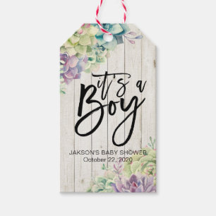 Étiquettes-cadeau Baby shower Aquarelle Succulent Plantes Bois blanc