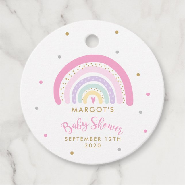 Étiquettes Cadeau Baby shower arc-en-ciel Pastel (Devant)