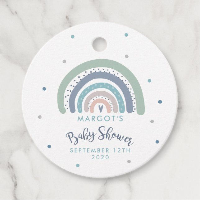 Étiquettes Cadeau Baby shower arc-en-ciel Pastel Muet (Devant)