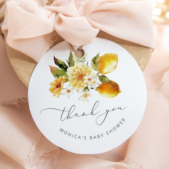 Étiquettes Cadeau Baby shower au citron minimal (Créateur téléchargé)