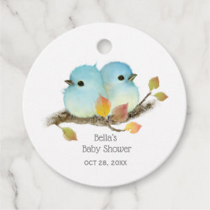 Étiquettes Cadeau Baby shower aux oiseaux bleus mignons