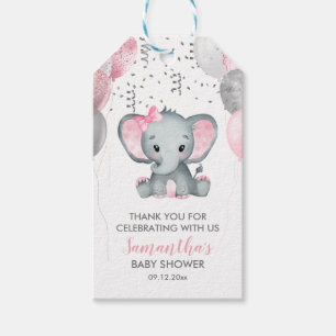 Étiquettes-cadeau Baby shower Ballons roses Eléphant fille mignonne