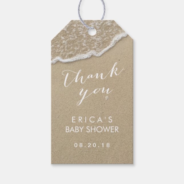 Étiquettes-cadeau Baby shower Beach Vaves Merci (Devant)