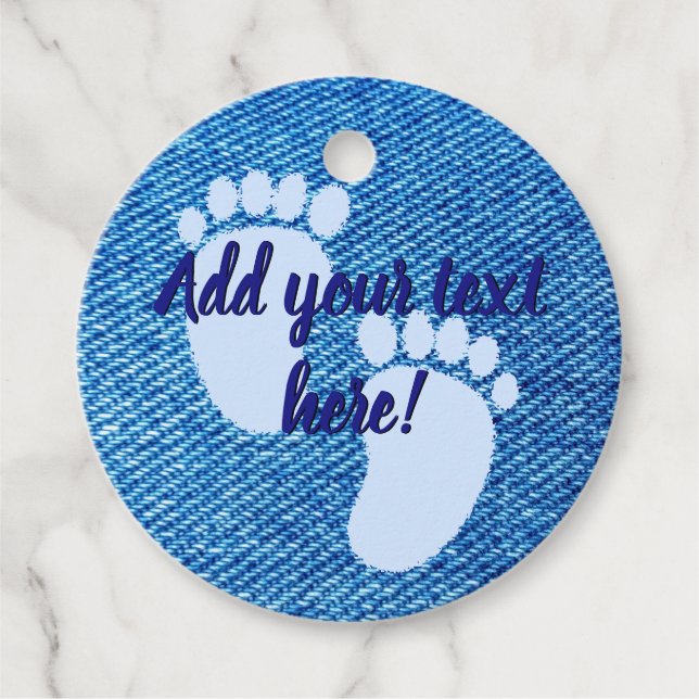 Étiquettes Cadeau Baby shower Bébé Bleu Denim Imprimer personnalisé (Devant)