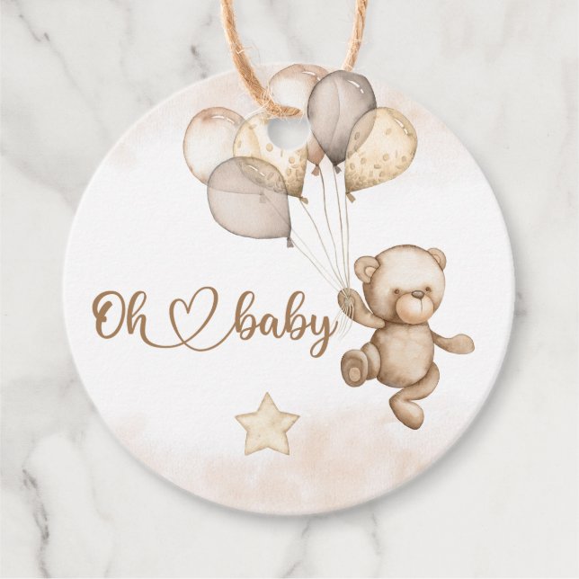 Étiquettes Cadeau Baby shower bébé ours (Devant)