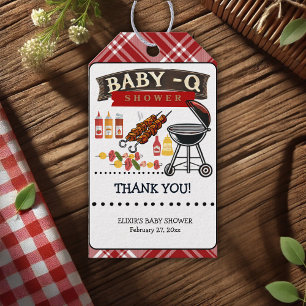 Étiquettes-cadeau Baby shower bébé-Q À damiers Red & Black Grill