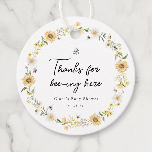 Étiquettes Cadeau Baby shower Bees Daisies et Sunflowers (Devant)