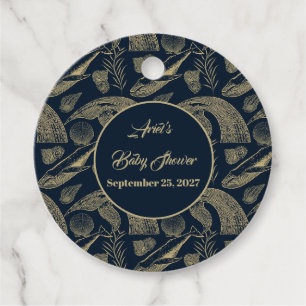 Étiquettes Cadeau Baby shower bleu baleine marine vintage