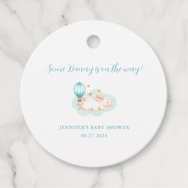 Étiquettes Cadeau Baby shower bleu Bunny Dreams (Devant)