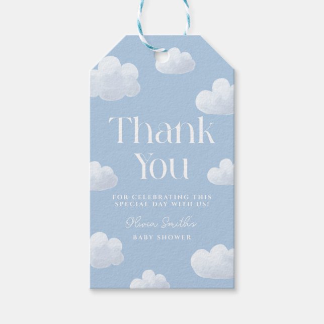 Étiquettes-cadeau Baby Shower Bleu Nuageux Cloud Nine (Devant)