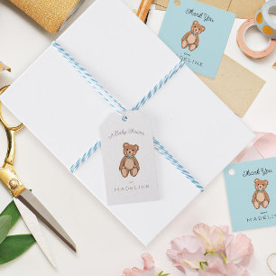 Étiquettes-cadeau Baby shower bleu Teddy Bear classique