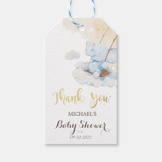 Étiquettes-cadeau Baby shower bleu Teddy Bear Nuages (Devant)