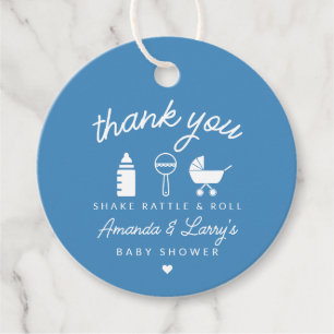 Étiquettes Cadeau Baby Shower Blue Bébé Secoué et Roulé