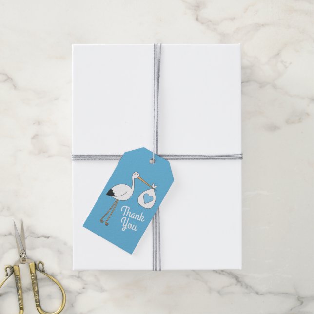 Étiquettes-cadeau Baby shower Blue Boy Stork (Avec de la ficelle)