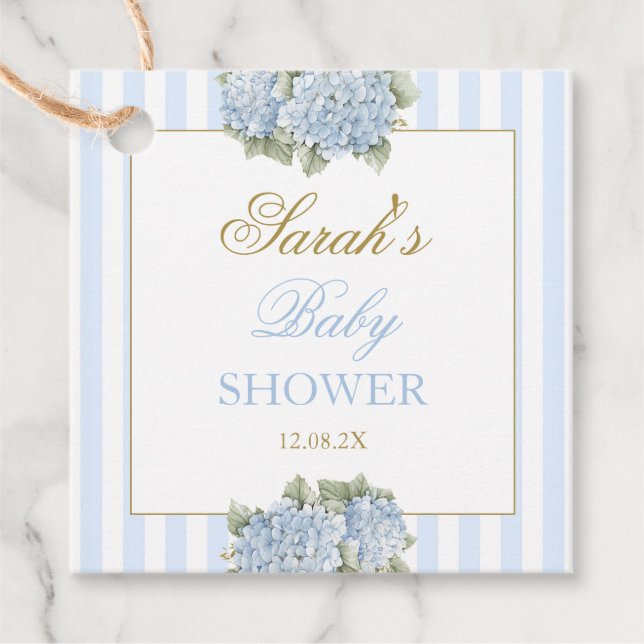 Étiquettes Cadeau Baby shower Blue Hydrangea (Devant)