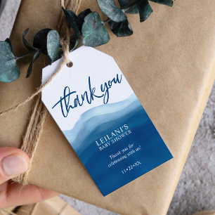 Étiquettes-cadeau Baby shower Blue Ombre Watercolor 