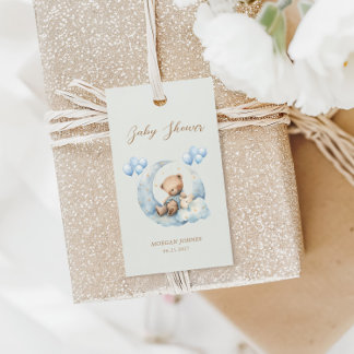 Étiquettes-cadeau Baby shower Blue Teddy Bear Stars
