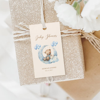 Étiquettes-cadeau Baby shower Blue Teddy Bear Stars