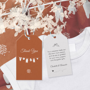 Étiquettes-cadeau Baby Shower Bohème Minimaliste Genre Neutre en Rou
