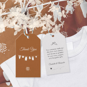 Étiquettes-cadeau Baby Shower Bohème Minimaliste Orange Brûlé