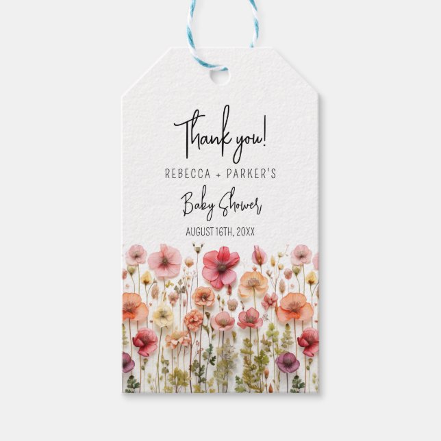 Étiquettes-cadeau Baby shower Boho Fleurs fraîches (Devant)