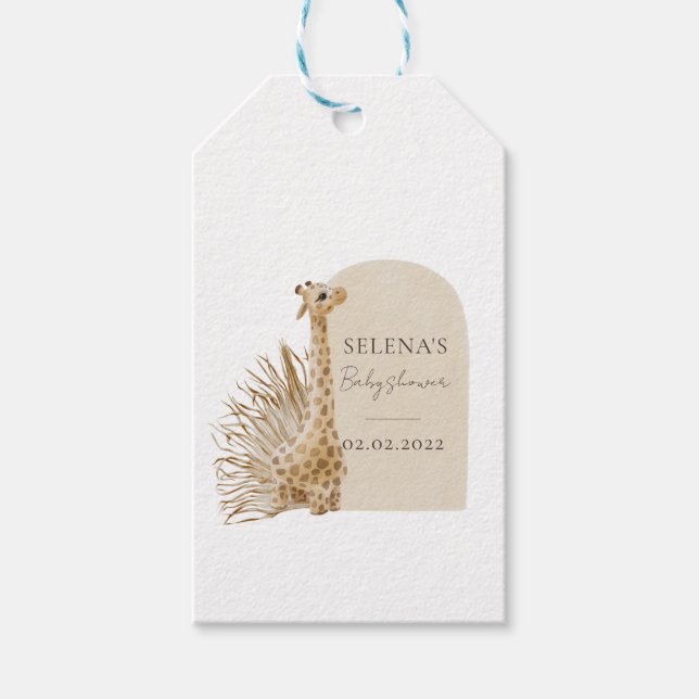 Étiquettes-cadeau Baby shower Boho Giraffe (Devant)