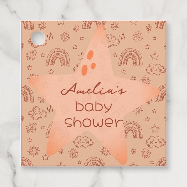 Étiquettes Cadeau Baby shower Boho Peachy Météo (Devant)