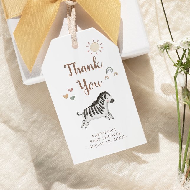 Étiquettes-cadeau Baby shower Boho Safari Aquarelle Merci (Créateur téléchargé)