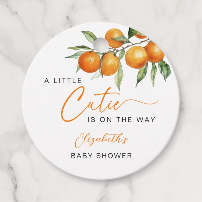Étiquettes Cadeau Baby shower Botanique Citrus Orange Little Cutie (Devant)