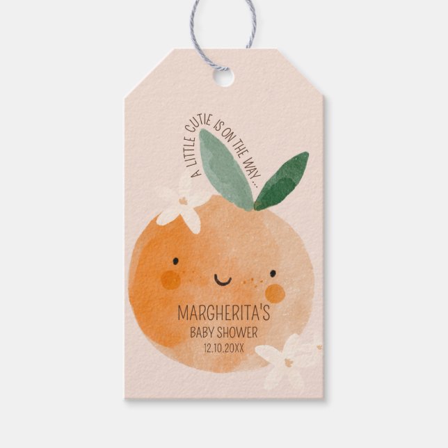 Étiquettes-cadeau Baby shower botanique Little Cutie Orange Citrus (Devant)