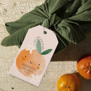 Étiquettes-cadeau Baby shower botanique Little Cutie Orange Citrus
