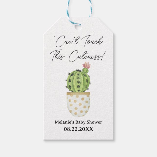 Étiquettes-cadeau Baby shower Cactus "Can’t Touteness This Cuteness" (Devant)