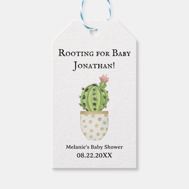 Étiquettes-cadeau Baby shower Cactus personnalisé "Racing for Baby" (Devant)