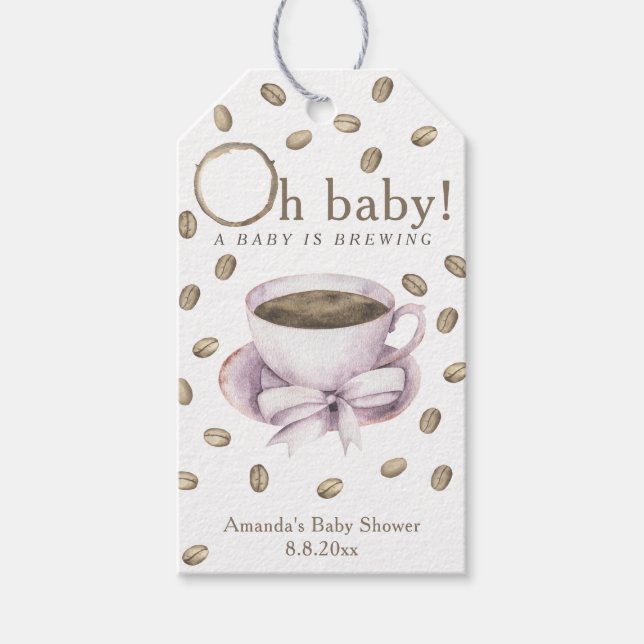 Étiquettes-cadeau Baby shower café Bow - Un bébé brasse (Devant)