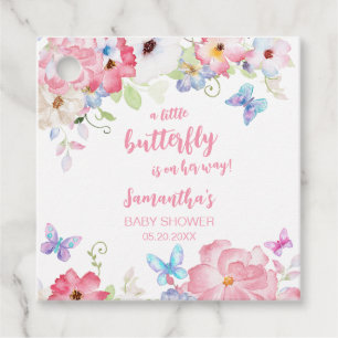 Étiquettes Cadeau Baby Shower Carré Papillon Floral Bébé